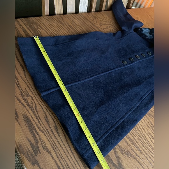 Club Monaco Rania Navy Blue Wool Coat With Faux Fur Collar Size SP - Picture 7 of 11